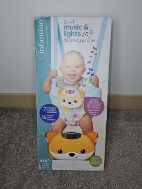 Infantino 2-in-1 Music & Lights Doorway Jumper - Teal/Yellow